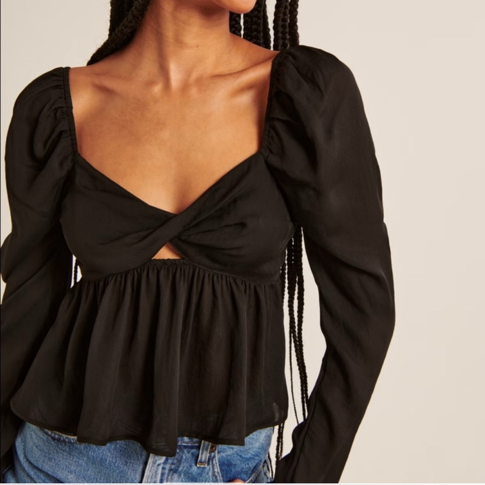 Abercrombie & Fitch NWT Black Long Sleeve Sheer Twist-front Cut Out Top Size XL